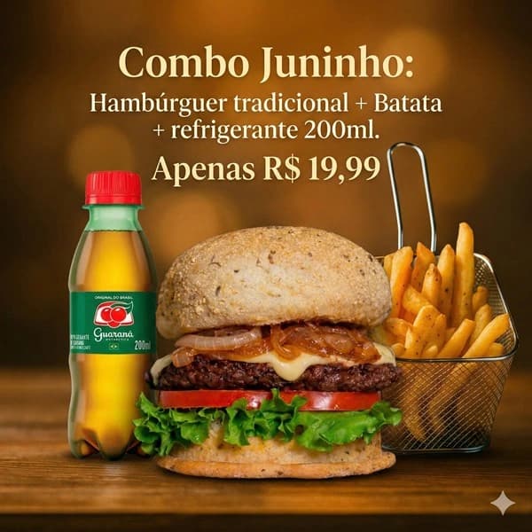 COMBO HAMBÚRGUER + FRITAS E REFRI 200ML